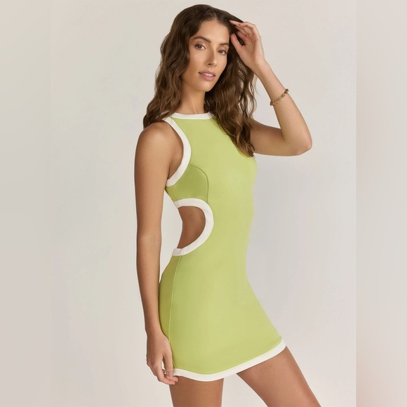 Lena Dresses & Skirts - SLEEVELESS CONTRAST TRIM SIDE CUT-OUT MINI DRESS IN SUNNY LIME
